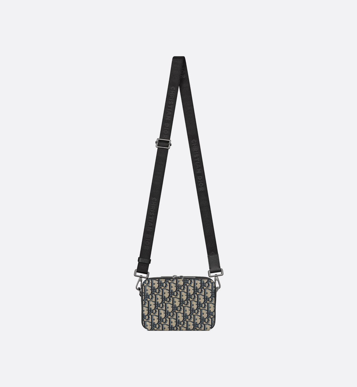 Pochette zippée à bandoulière Toile jacquard Dior Oblique noir