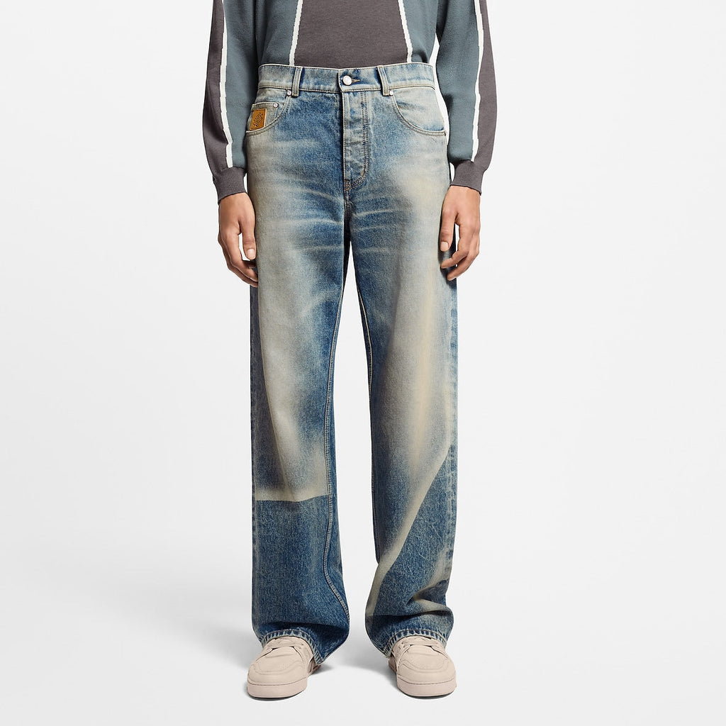 Pantalon droit effet décoloré en denim
