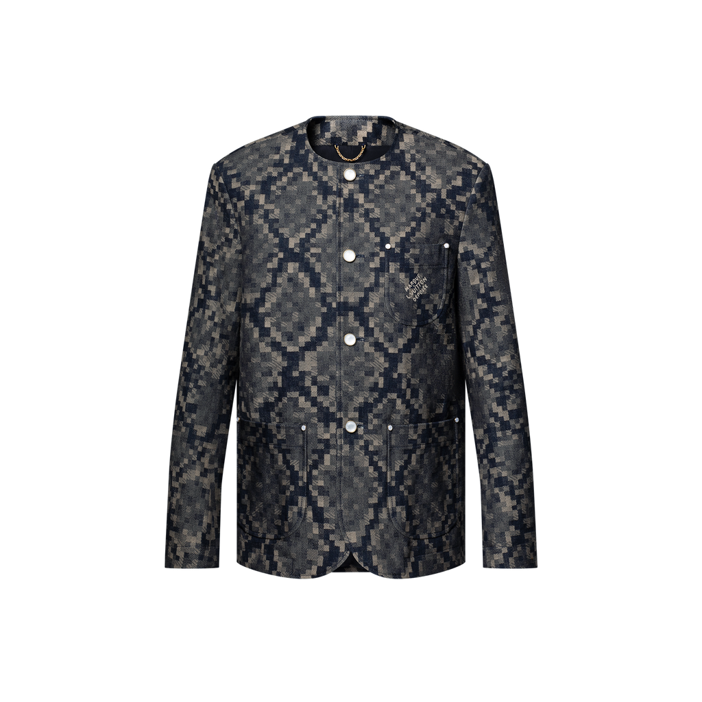 Veste chic sans col en denim graphique