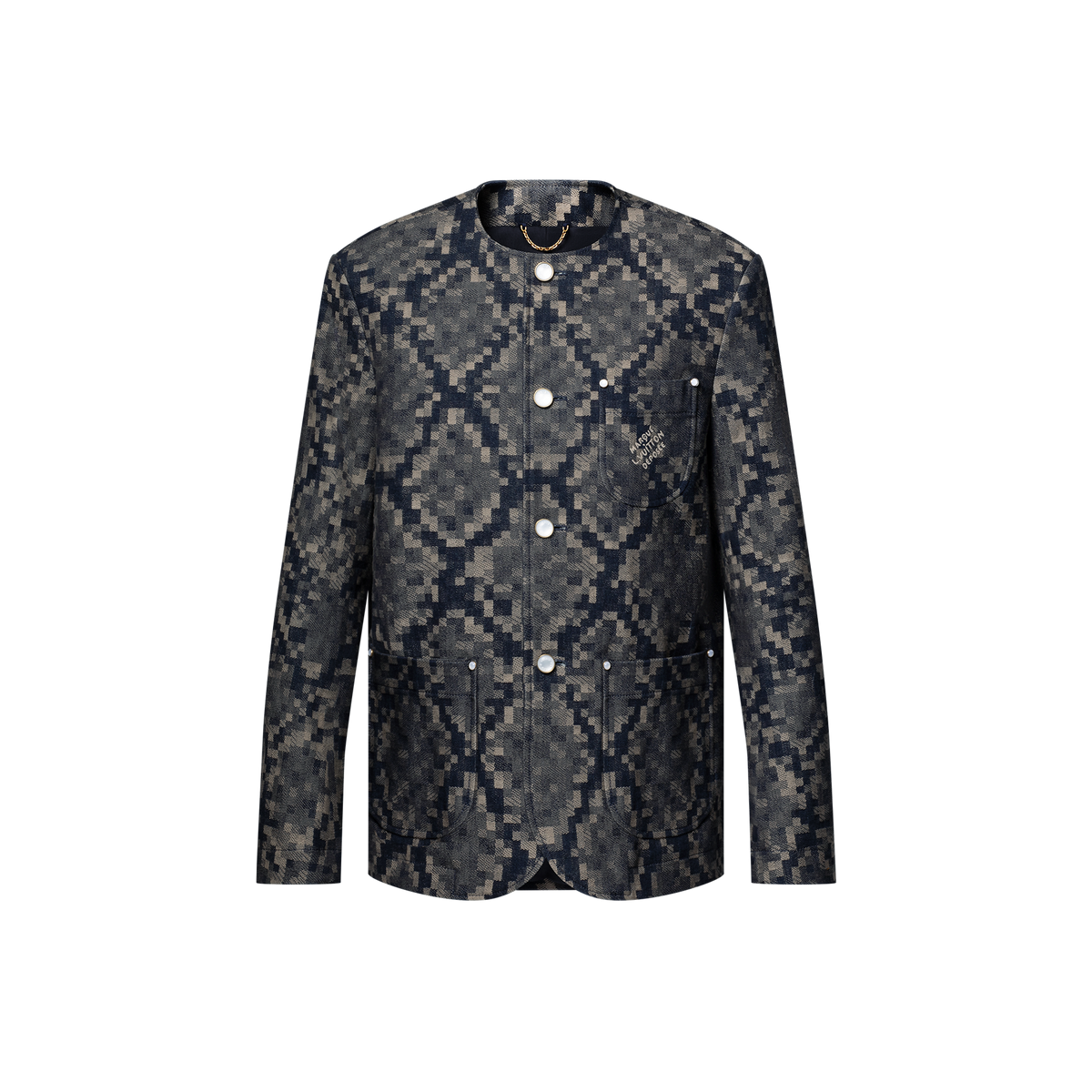 Veste chic sans col en denim graphique